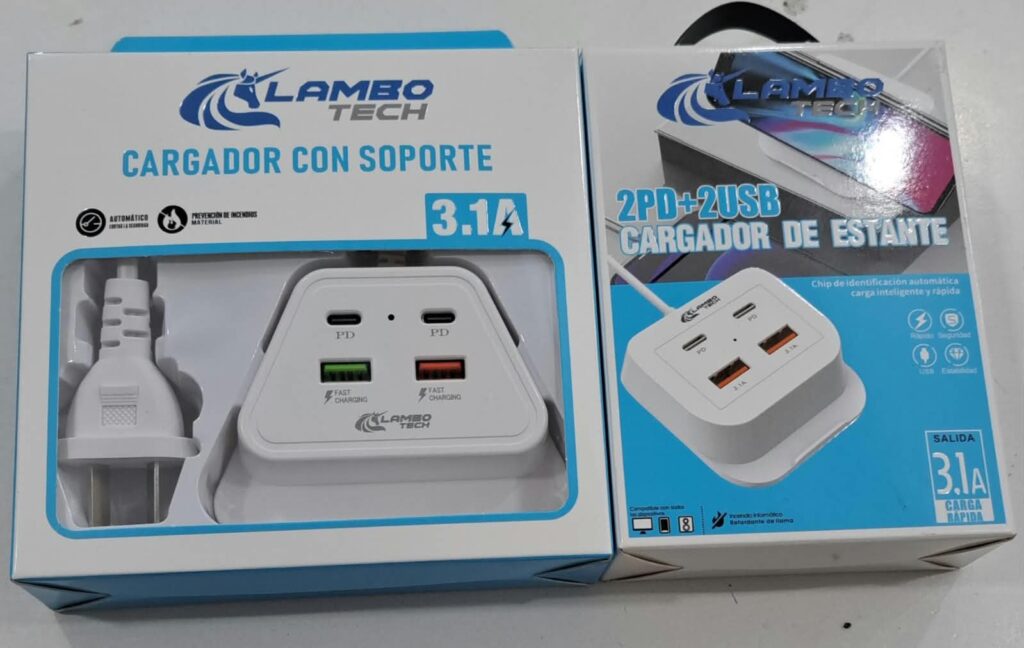 CARGADOR CON SOPOERTE 2 USB Y 2 TIPO C A 220V 3.1A