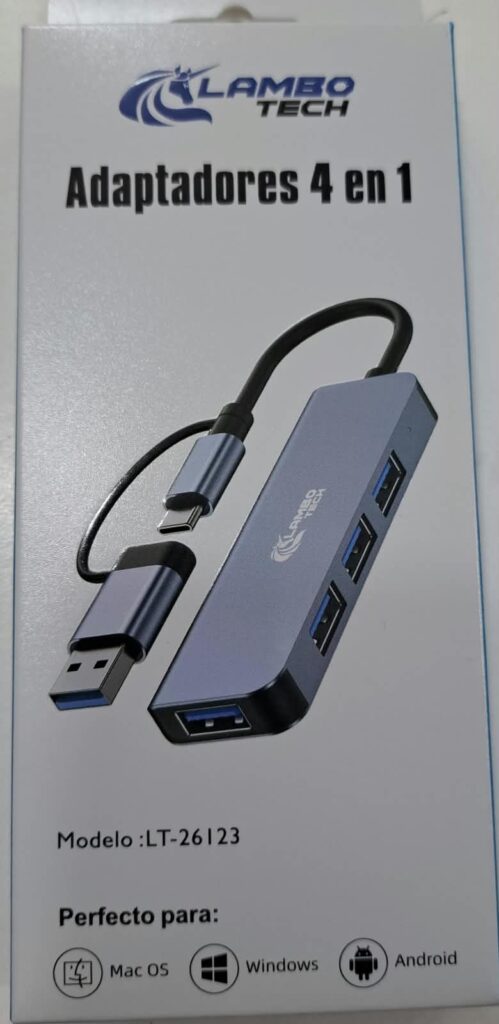 HUB USB 4 EN 1 LT-26123 CON FICHA USB Y TIPO C