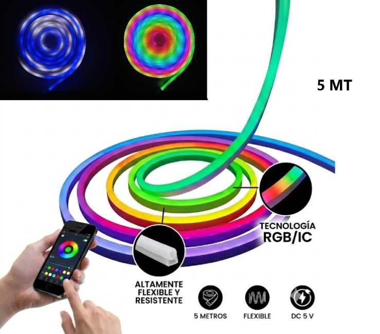 TIRA DE NEON RGB 5M A BLUETOOTH CON CONTROL