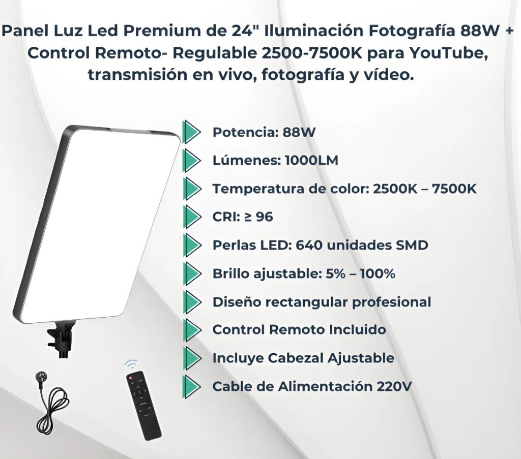 PANEL LED RECTANGULAR CONTROL A 220V RL-24 29CM*53CM SIN TRIPODE