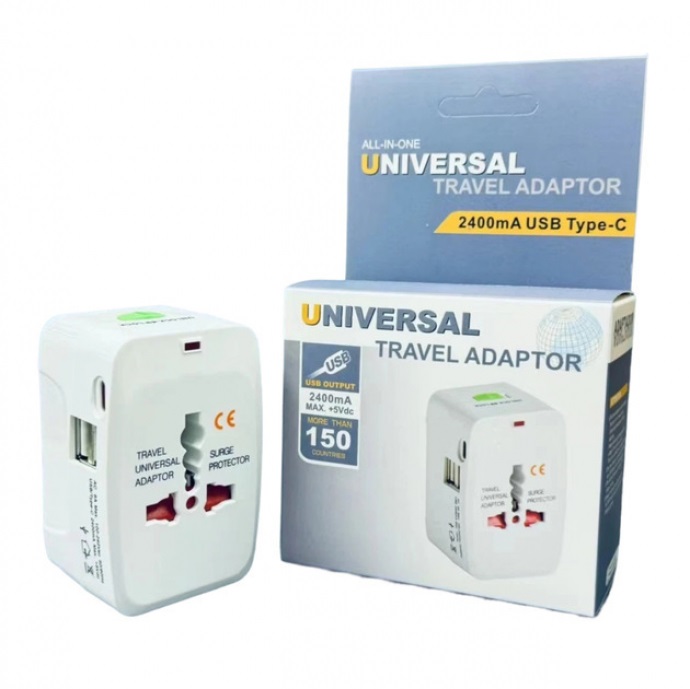 ADAPTADOR INTERNACIONAL CON 2 USB Y TIPO C